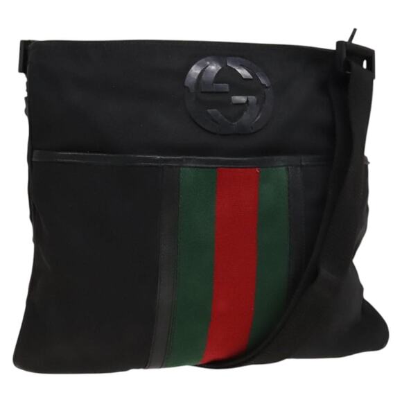 GUCCI Web Sherry Line Shoulder Bag Nylon Black - Picture 1 of 16
